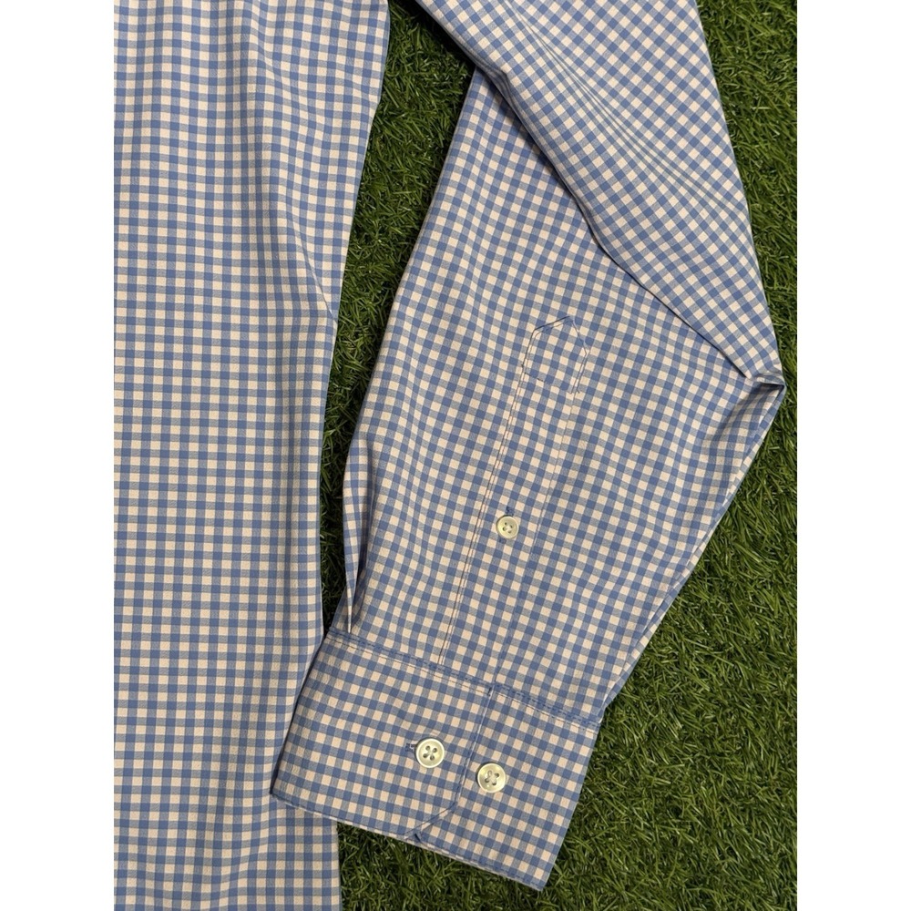 Mizzen Main Leeward Shirt Mens XL Blue Gingham Trim Fit Performance Stretch - Picture 5 of 15